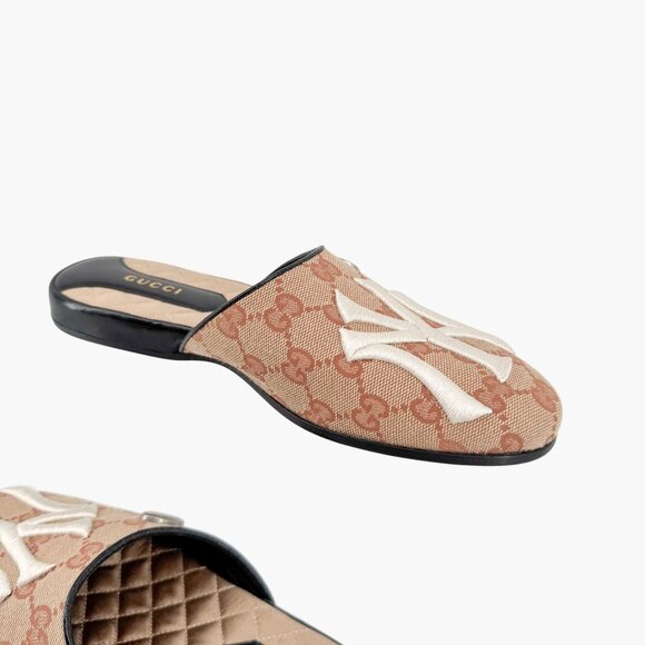Gucci Yankees GG Mule Slipper Size 36 US 6 Beige Monogram Canvas Flat Loafer MLB - Picture 13 of 15